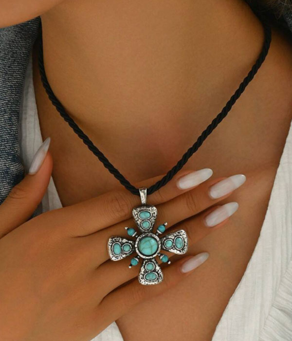 Turquoise cross necklace