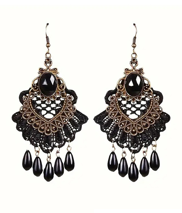 Lace and bead drop earring