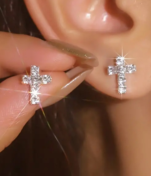 Rhinestone cross earring