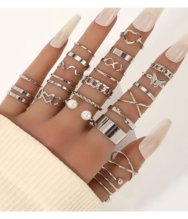 Minimalist mix geemetric 22 ring set