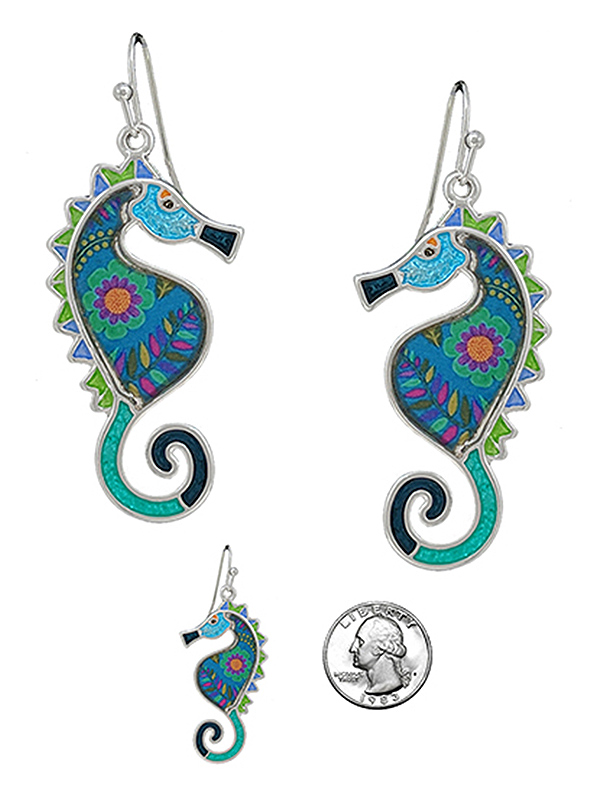 Sealife theme color art earring - seahorse