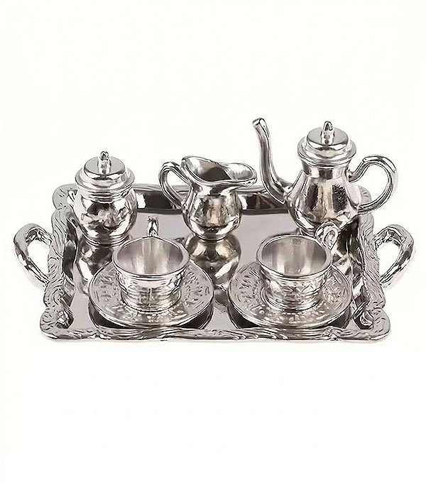 Miniature silver tea set tray set