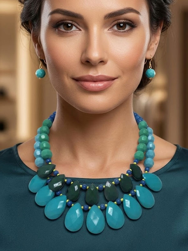 Layer multi facet acrylic teardrops statement necklace set