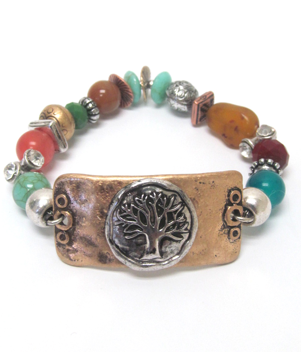Chicos style vintage metal tree of life stretch bracelet