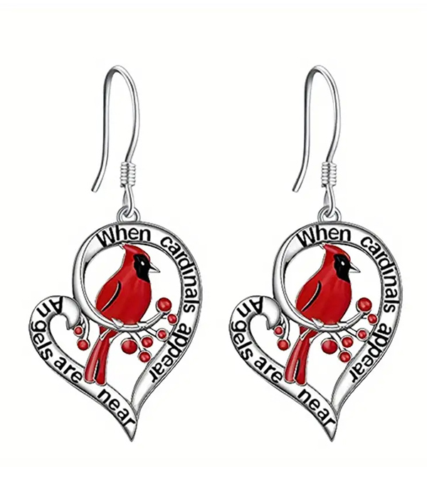 Bird and heart earring - cardinal