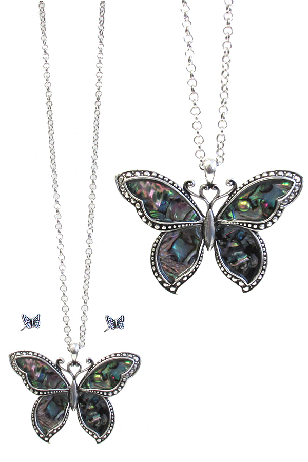 Abalone butterfly pendant necklace