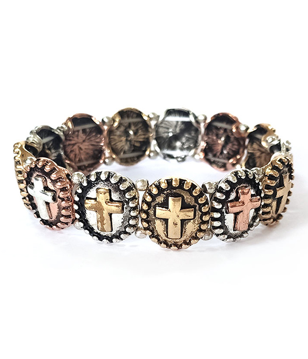 Vintage metal cross stretch bracelet