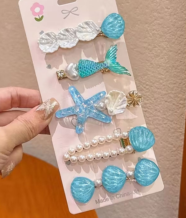 5 piece starfish and shell hair clip set