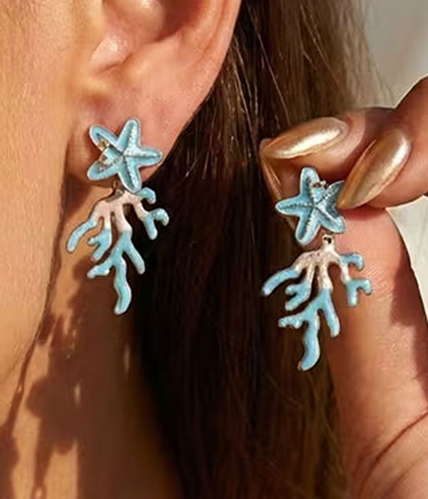 Starfish and coral drop earring