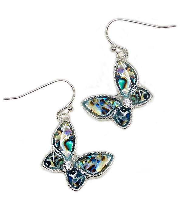 Crystal center abalone butterfly earring