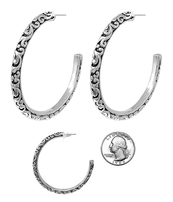 Designer textured hoop earring