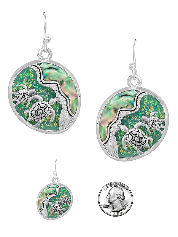 Sealife theme abalone and opal mix earring - turtle