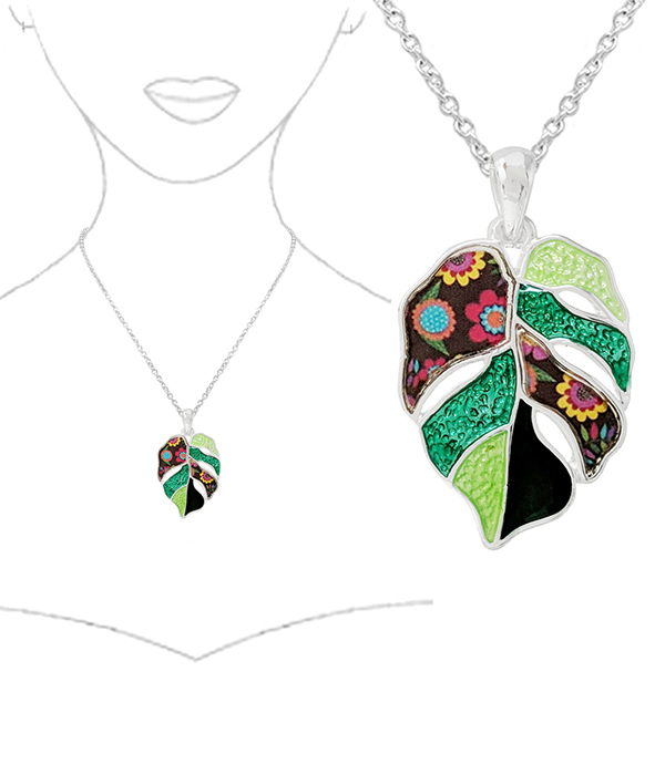 Paint art monstera leaf necklace