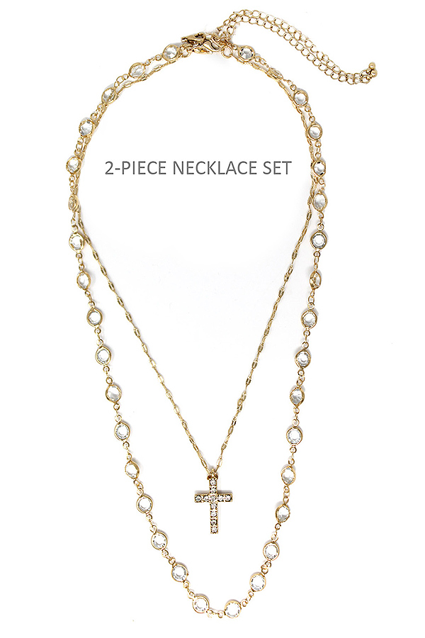 Cross pendant 2 piece necklace set