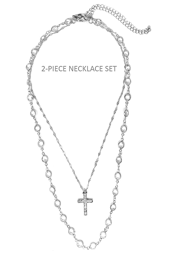 Cross pendant 2 piece necklace set