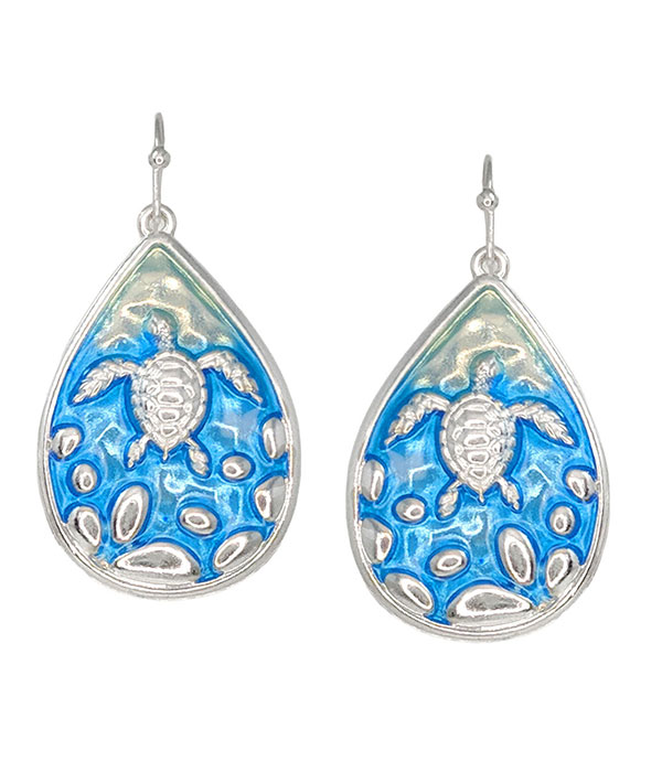 Turtle epoxy teardrop earring