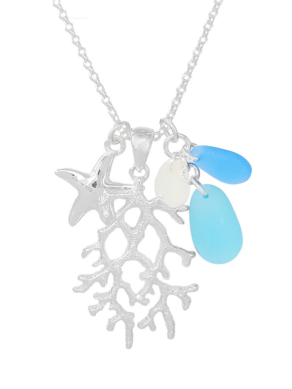 Seaglass starfish coral necklace
