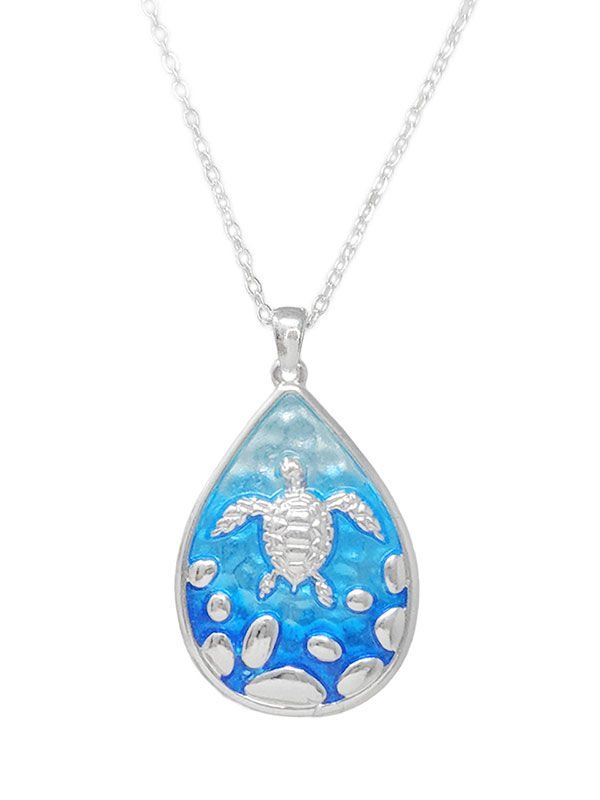 Turtle epoxy teardrop necklace