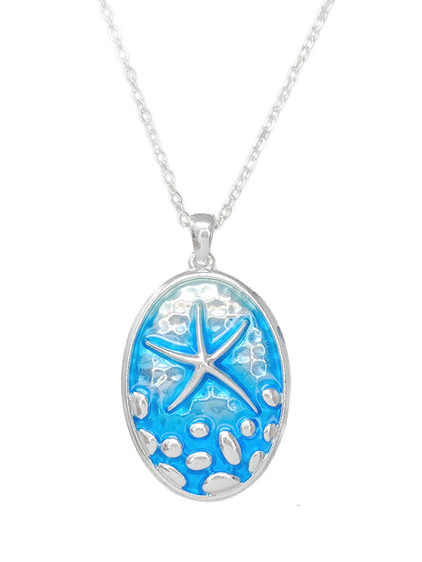 Starfish epoxy oval necklace