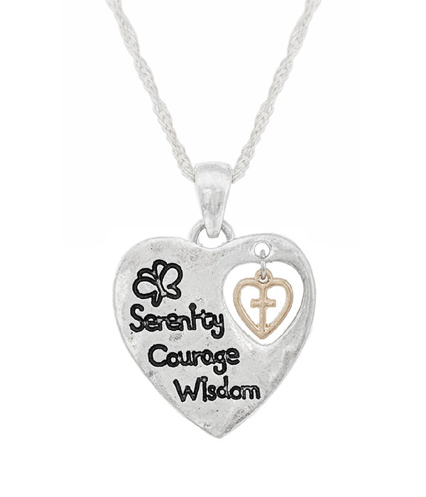 Religious inspiration serenity prayer heart necklace