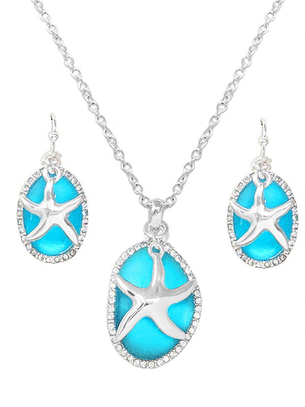 Seaglass and starfish necklace earring set