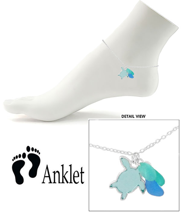 Window epoxy and seaglass anklet - turtle