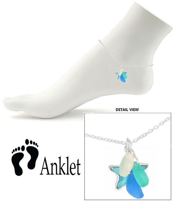 Window epoxy and seaglass anklet - starfish