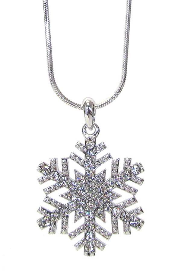 Made in korea whitegold plating crystal snowflake pendant necklace