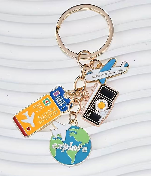 Travel theme charm key chain