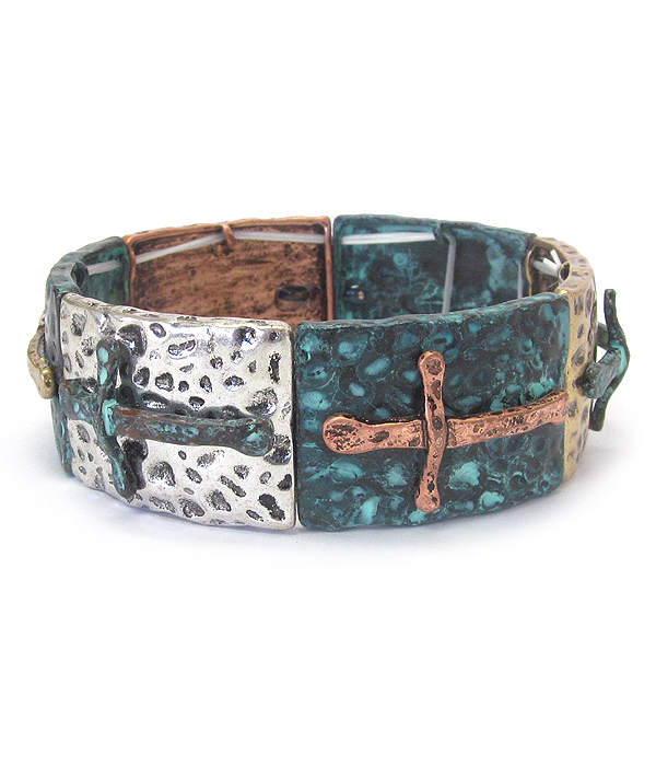 Vintage metal stretch bracelet - cross