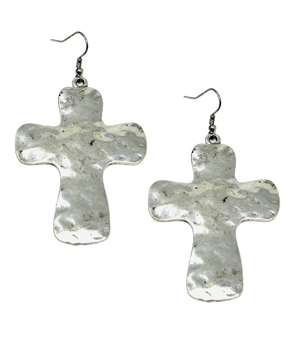 Hammered metal cross earring