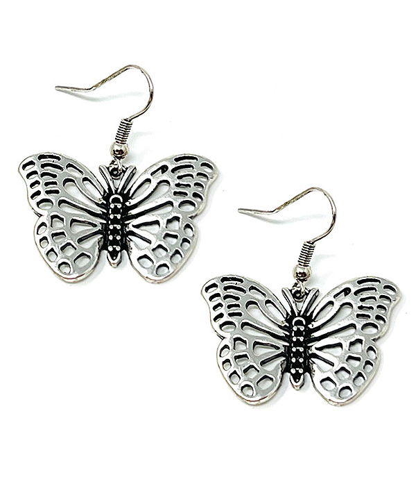 Metal filigree butterfly earring