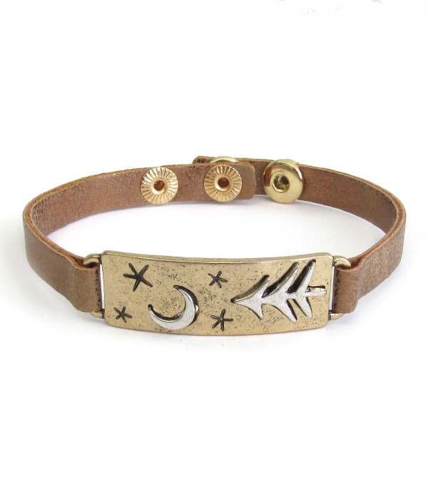 Moon and tree leatherette band bracelet