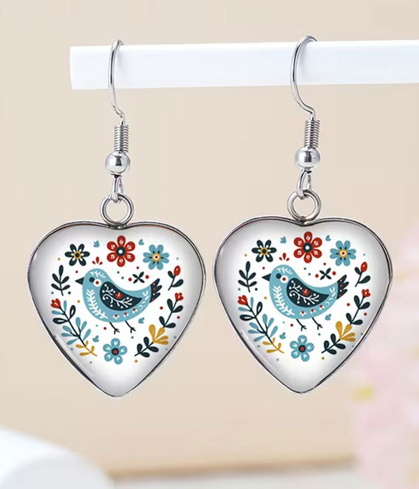 Vintage bird heart earring