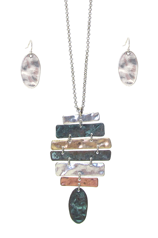 Multi bar link drop long necklace set