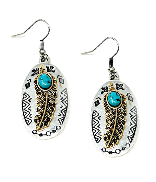 NAVAJO THEME TURQUOISE FEATHER EARRING