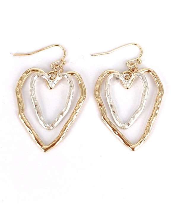 Hammered metal double heart earring