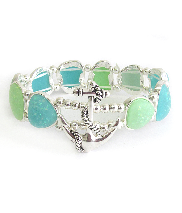 Sealife theme opal stretch bracelet - anchor