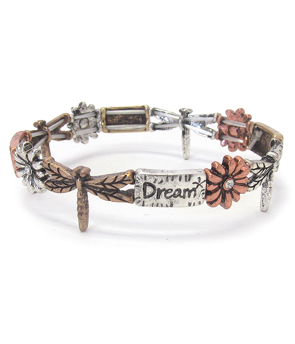 Vintage metal dragonfly stretch bracelet