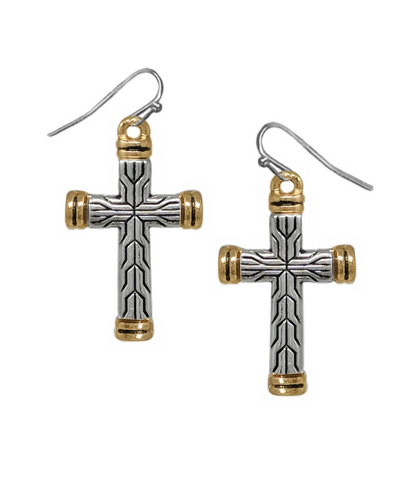 Textured cross earring