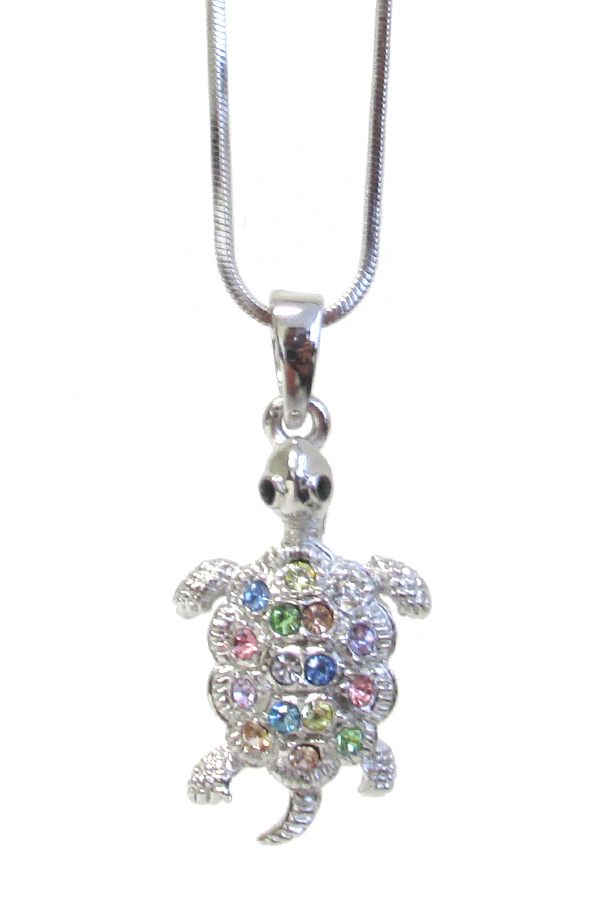 Made in korea whitegold plating crystal turtle pendant necklace