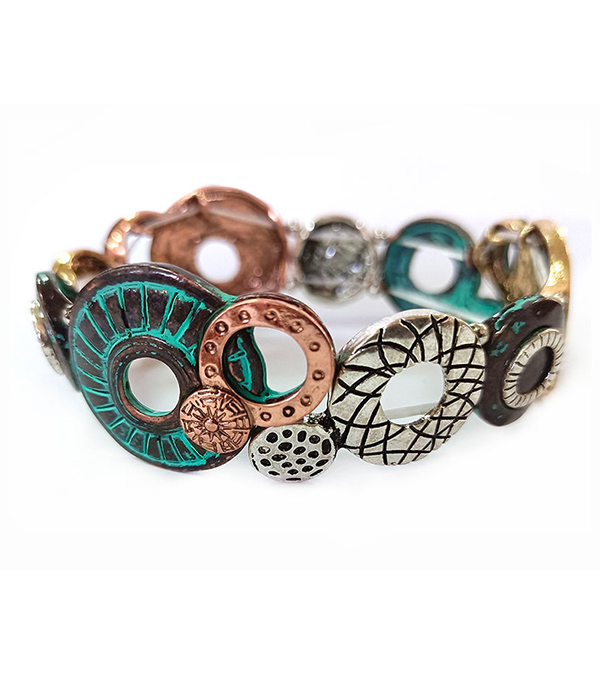 Vintage metal multi ring stretch bracelet