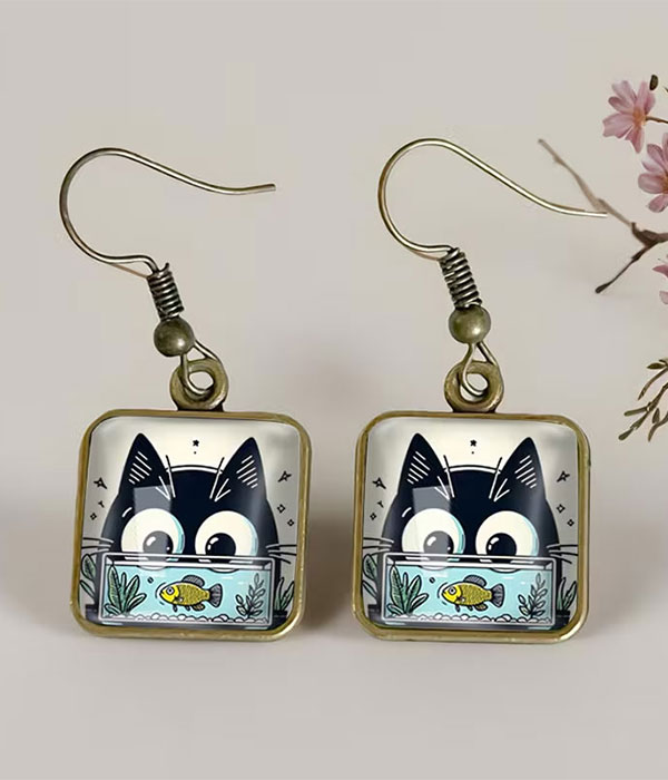 Cat and fish earring