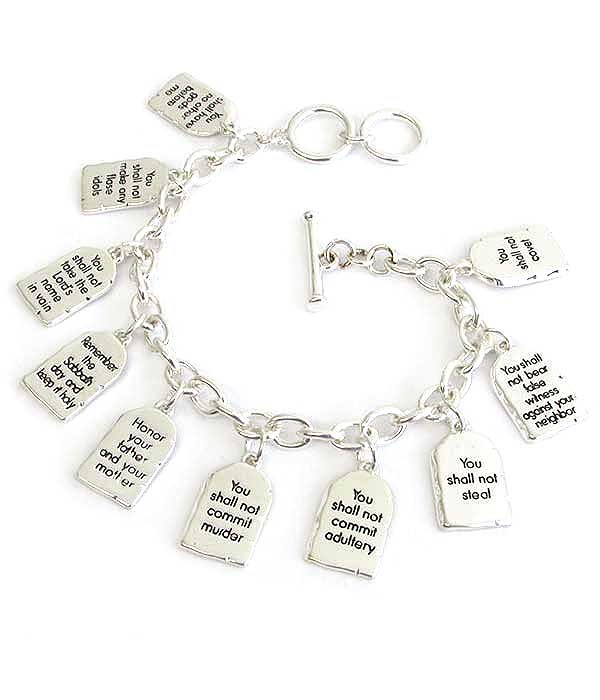 Religious inspiration ten commandment charm toggle bracelet