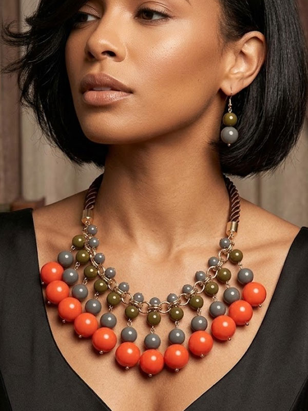 Twisted rope with multi size beads statement necklace set