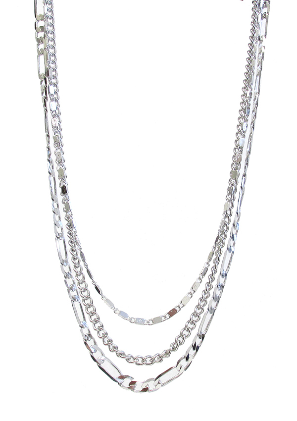 Made in korea whitegold plating triple chain necklace
