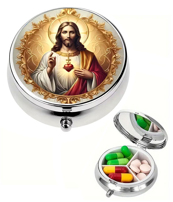 3 compartment portable pill box - jesus