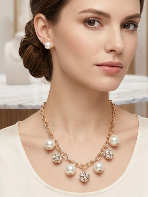 Multi beads drop chain statement necklace set