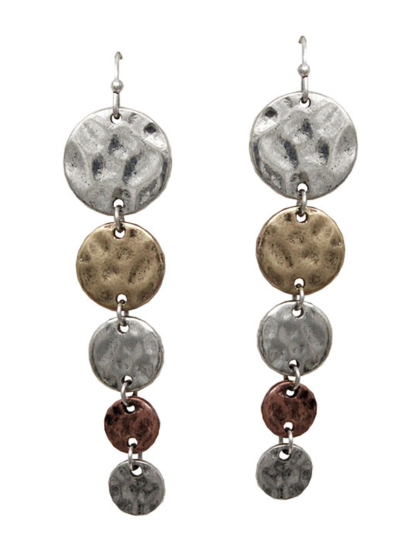 Multi metal disc link drop earring