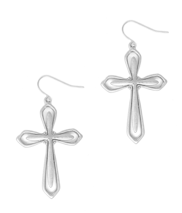 Metal border cross earring